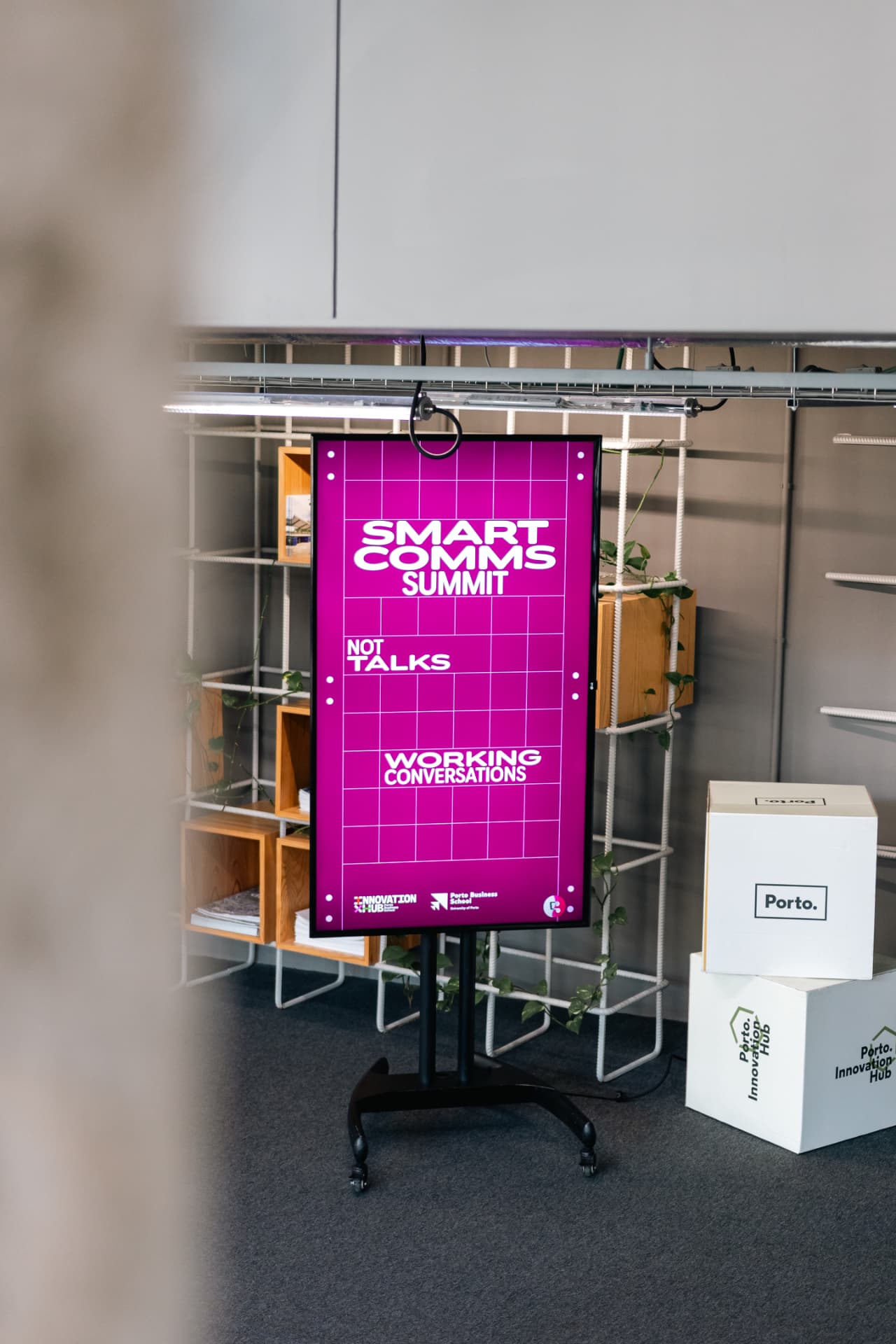 Smart Comms Summit signage at Porto Innovation Hub